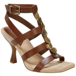 FRANCO SARTO /  L-Rine / Dress Sandals / Amber / Brown / Leather / Gold Accent
